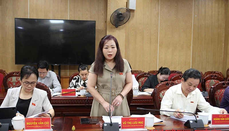 Phó Chủ nhiệm Ủy ban Kinh tế và Tài chính của Quốc hội Vũ Thị Lưu Mai phát biểu kết luận buổi làm việc. Phó Chủ nhiệm Ủy ban Kinh tế và Tài chính của Quốc hội Vũ Thị Lưu Mai phát biểu kết luận buổi làm việc.