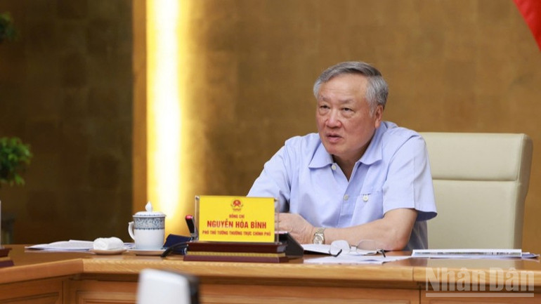 Phó Thủ tướng Chính phủ Nguyễn Hoà Bình phát biểu ý kiến tại buổi làm việc. (Ảnh: Trần Hải)