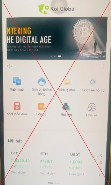 Cảnh báo lừa đảo khi đầu tư tiền ảo qua ứng dụng Koi Global