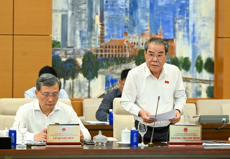 Chủ nhiệm Ủy ban Dân nguyện và Giám sát Dương Thanh Bình báo cáo tại phiên họp. (Ảnh: DUY LINH) Chủ nhiệm Ủy ban Dân nguyện và Giám sát Dương Thanh Bình báo cáo tại phiên họp. (Ảnh: DUY LINH)