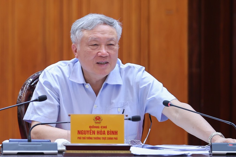 Phó Thủ tướng Thường trực Nguyễn Hòa Bình phát biểu tại cuộc họp - Ảnh: VGP/Nhật Bắc Phó Thủ tướng Thường trực Nguyễn Hòa Bình phát biểu tại cuộc họp - Ảnh: VGP/Nhật Bắc