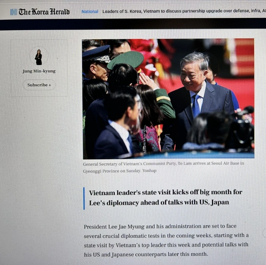 Truyền thông Hàn Quốc đưa tin dày đặc về chuyến thăm của Tổng Bí thư Tô Lâm