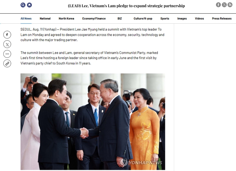 Truyền thông quốc tế đưa tin về chuyến thăm Hàn Quốc của Tổng Bí thư Tô Lâm
