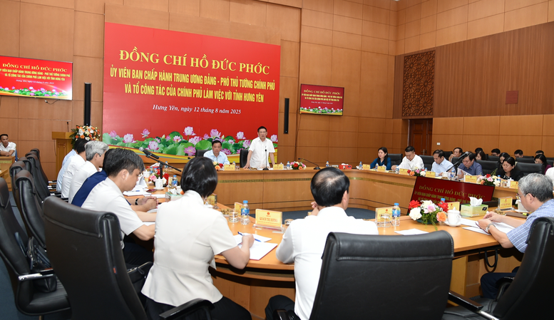 Phó Thủ tướng yêu cầu tỉnh Hưng Yên tập trung đẩy mạnh giải ngân vốn đầu tư công; quan tâm đến công tác giảm nghèo, bảo đảm an sinh xã hội - Ảnh: VGP/Trần Mạnh