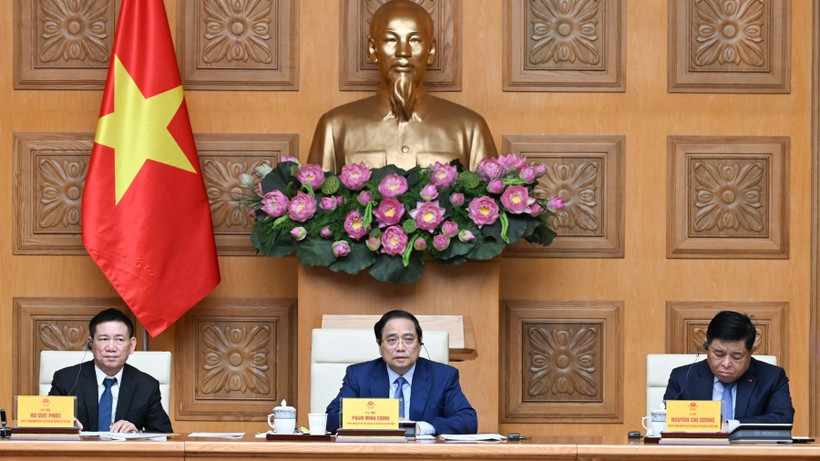 Thủ tướng Chính phủ Phạm Minh Chính chủ trì tọa đàm với các tập đoàn, doanh nghiệp lớn của Nhật Bản. (Ảnh: TRẦN HẢI)