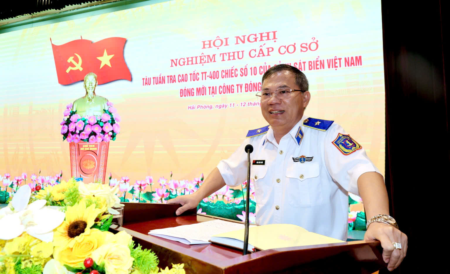 Thiếu tướng Đàm Xuân Tuấn - Phó Tư lệnh Cảnh sát biển Việt Nam phát biểu kết luận nghiệm thu