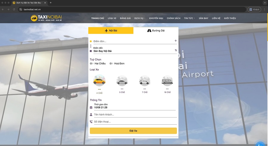 website đặt xe chính thức của Taxinoibai.net.vn