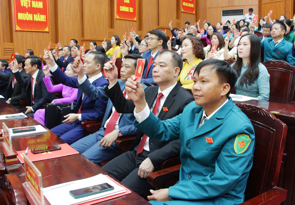 Các đại biểu biểu quyết thông qua Nghị quyết Đại hội. Các đại biểu biểu quyết thông qua Nghị quyết Đại hội.