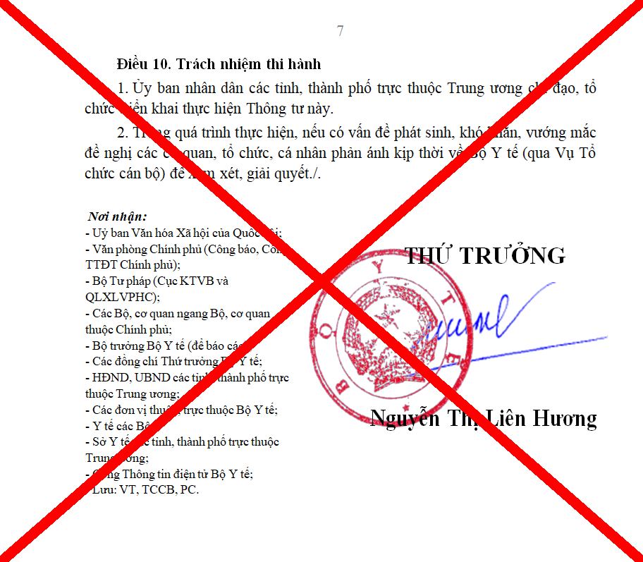 Hình ảnh văn bản của Bộ Y tế bị giả mạo. Ảnh: Bộ Y tế Hình ảnh văn bản của Bộ Y tế bị giả mạo. Ảnh: Bộ Y tế