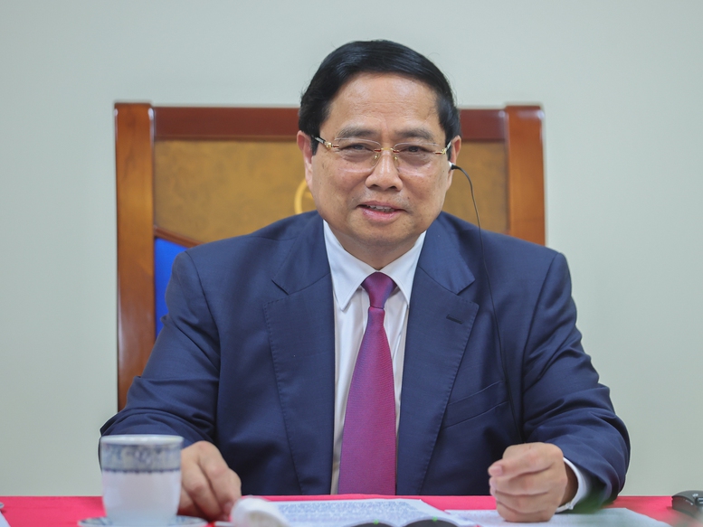 Thủ tướng Phạm Minh Chính điện đàm với Thủ tướng Campuchia Hun Manet - Ảnh: VGP/Nhật Bắc Thủ tướng Phạm Minh Chính điện đàm với Thủ tướng Campuchia Hun Manet - Ảnh: VGP/Nhật Bắc