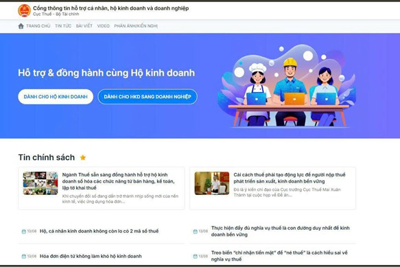 Giao diện Cổng thông tin hỗ trợ cá nhân, hộ kinh doanh, doanh nghiệp được thiết kế tối giản và thân thiện với người nộp thuế