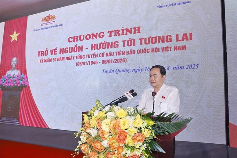 Chủ tịch Quốc hội Trần Thanh Mẫn phát biểu tại chương trình - Ảnh: TTXVN
