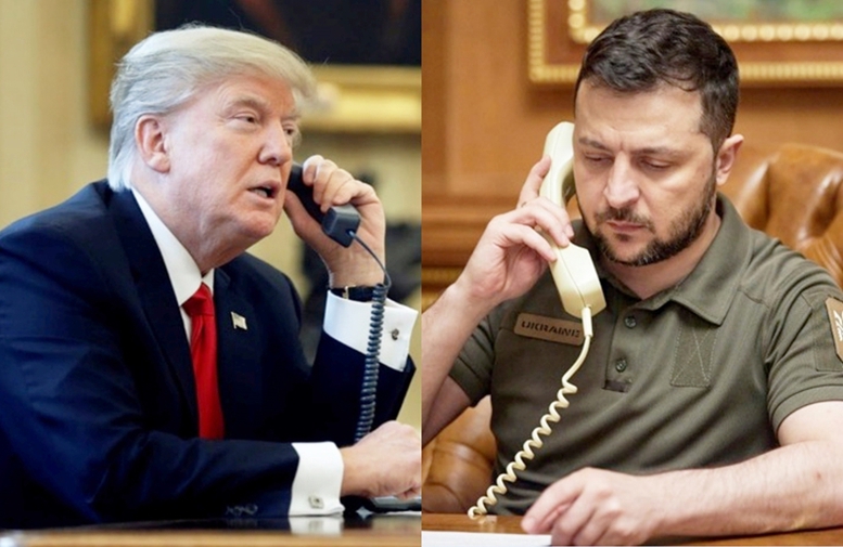 Tổng thống Mỹ Donald Trump trong một cuộc điện đàm với Tổng thống Ukraine Volodymyr Zelensky - Ảnh: Getty