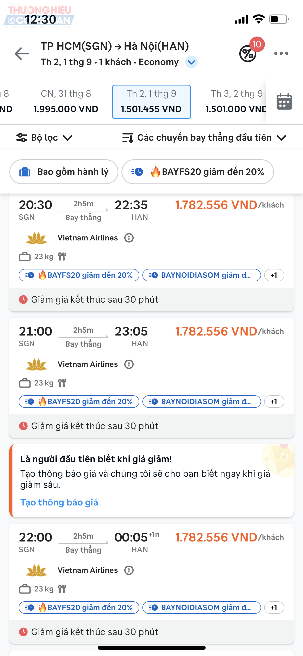Giá vé máy bay từ TP. HCM - Hà Nội dịp lễ 2/9