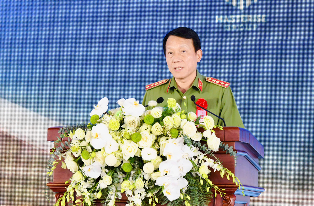 Đại tướng Lương Tam Quang, Ủy viên Bộ Chính trị, Bí thư Đảng ủy Công an Trung ương, Bộ trưởng Bộ Công an phát biểu tại buổi lễ.