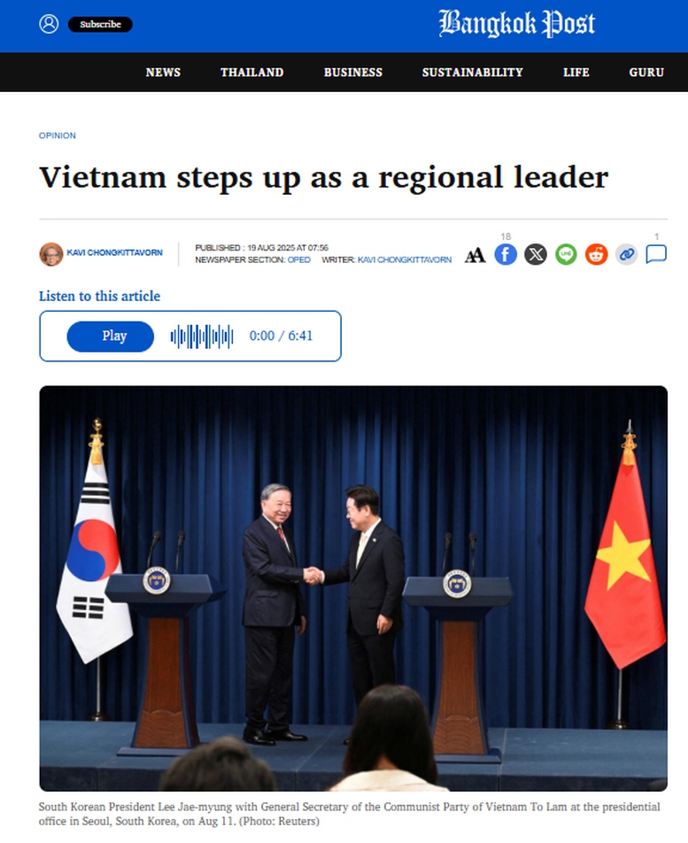 Ảnh chụp màn hình bài viết đăng trên báo Bangkok Post ngày 19/8