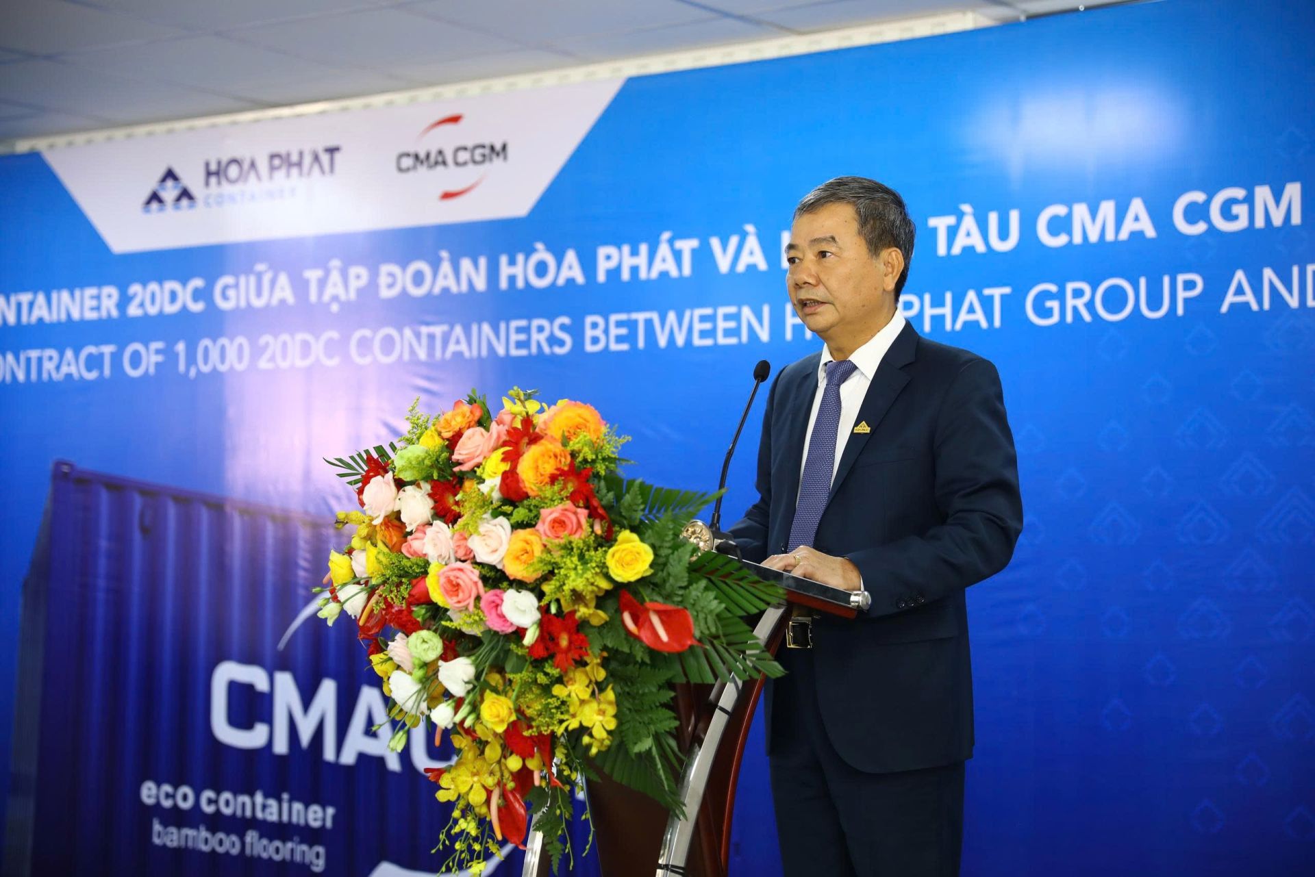 Ông Vũ Đức Sính, Giám đốc Công ty CP Sản xuất Container Hòa Phát phát biểu tại sự kiện. Ảnh: HPG