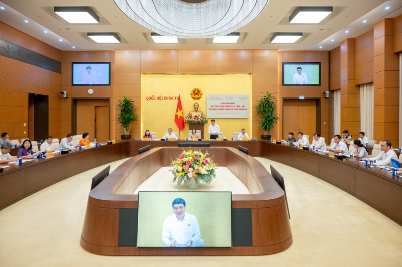 Phiên giải trình “việc thực hiện chính sách, pháp luật về phòng, chống thuốc giả, thực phẩm giả”. Ảnh: Quốc hội Phiên giải trình “việc thực hiện chính sách, pháp luật về phòng, chống thuốc giả, thực phẩm giả”. Ảnh: Quốc hội