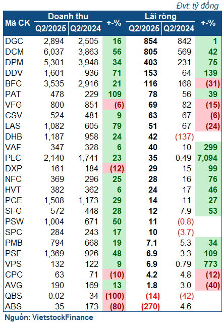 Kết quả kinh doanh nhóm doanh nghiệp phân bón - hóa chất trong quý II/2025