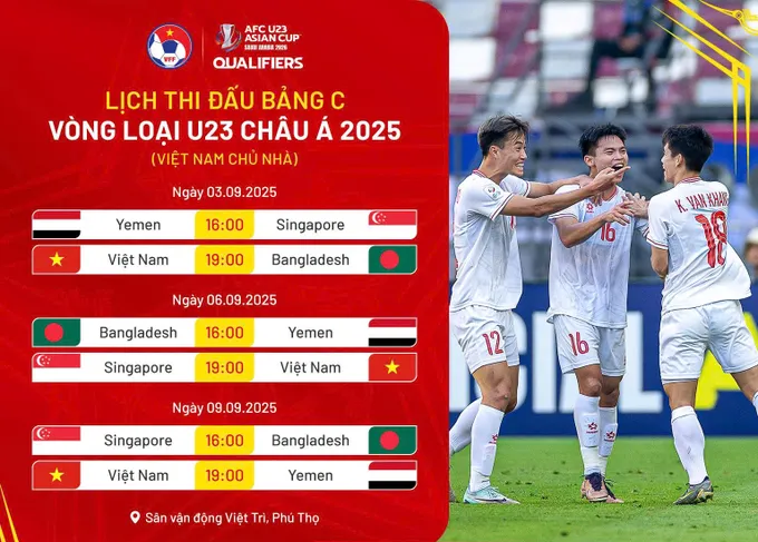 Chi tiết lịch thi đấu U23 Việt Nam tại vòng loại U23 Châu Á 2026