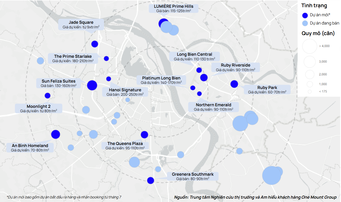 Bản đồ một số dự án cao tầng mở mới và dự án hiện hữu trong tháng 7/2025