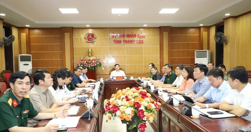 Quang cảnh hội nghị tại điểm cầu Thanh Hóa.