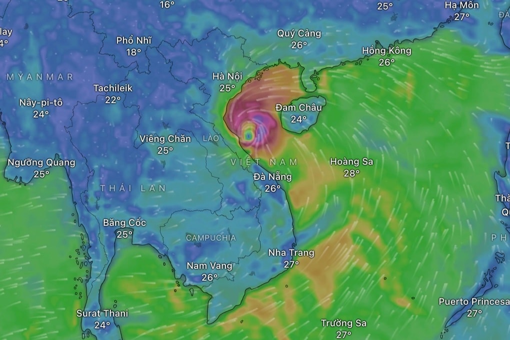 Ứng dụng theo dõi thời tiết Windy nhận định bão sẽ hình thành và áp sát bờ biển các tỉnh miền Trung vào ngày 24-25/8. Ảnh: Windy