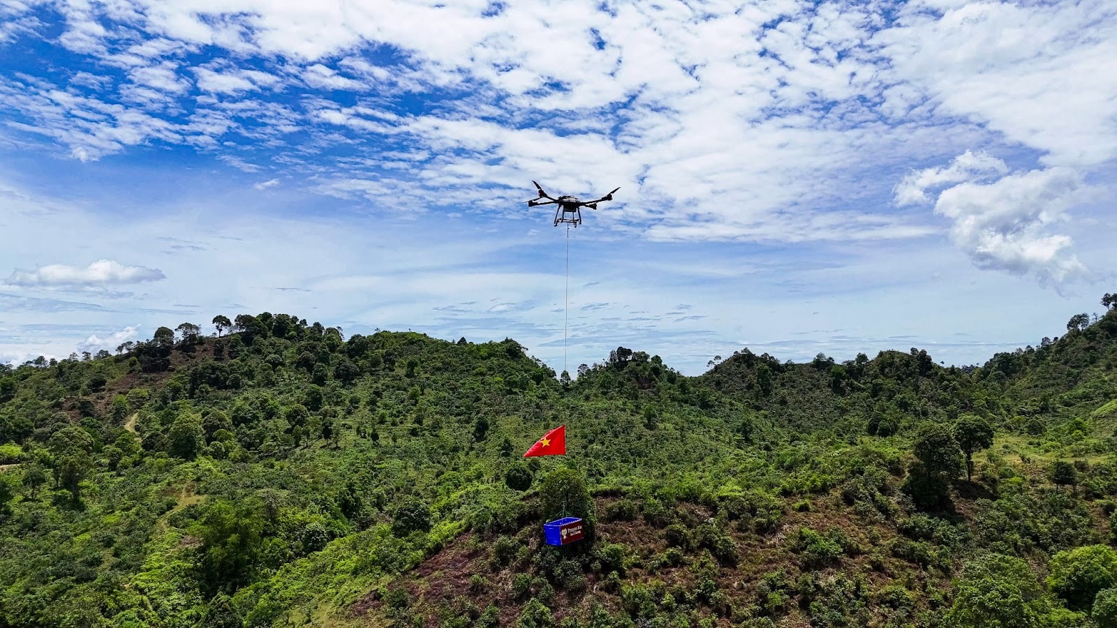 Từ vùng núi cao hiểm trở của đỉnh Giàng Cao, những búp trà cổ thụ được drone vận chuyển về nhà máy sản xuất