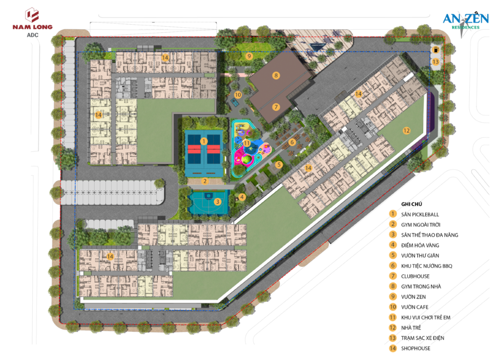 Hệ thống 14 tiện ích của dự án An Zen Residences được thiết kế hướng đến việc chăm sóc sức khỏe cư dân và tạo sự gắn kết cộng đồng