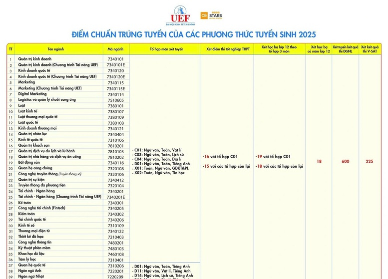 Trường Đại học Kinh tế - Tài chính TPHCM lấy cao nhất 19 điểm