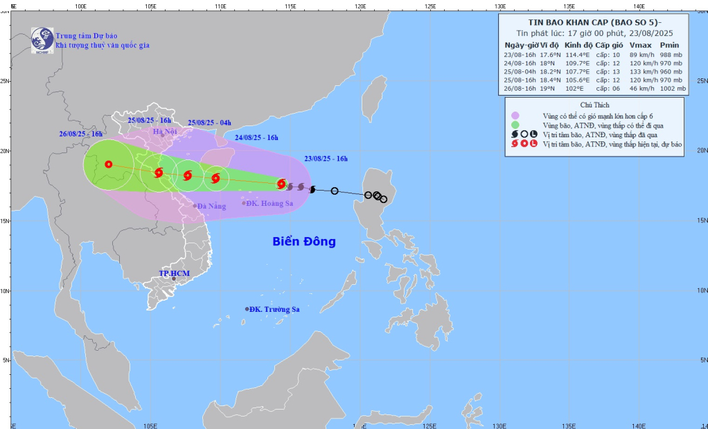 Đường đi của bão số 5.