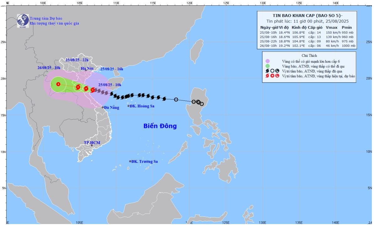 Bão số 5 áp sát đất liền, gió giật cấp 16 nguy hiểm