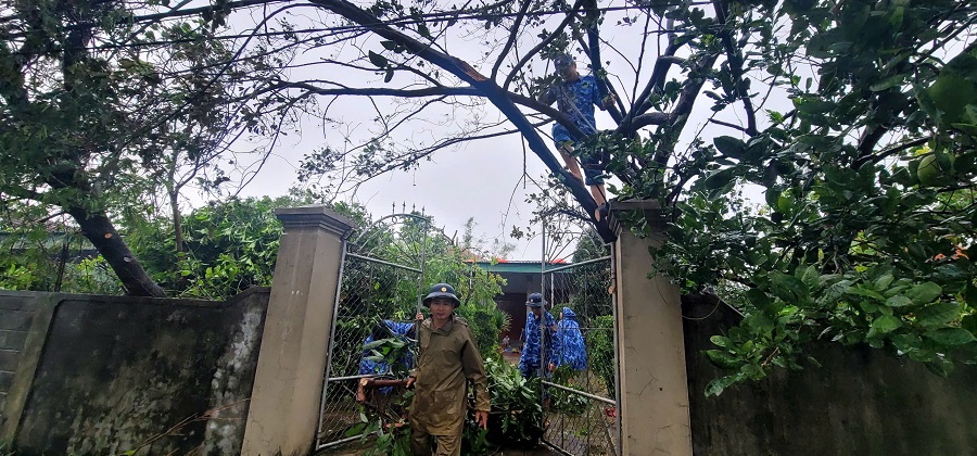 Giúp gia đình ông Nguyễn Văn Huy - xã Tiên Điền dọn dẹp sau bão