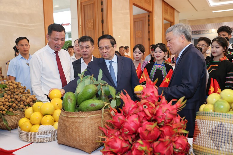 Thủ tướng Phạm Minh Chính, Phó Thủ tướng Thường trực Nguyễn Hòa Bình xem các sản phẩm OCOP trưng bày tại Hội nghị - Ảnh: VGP/Nhật Bắc Thủ tướng Phạm Minh Chính, Phó Thủ tướng Thường trực Nguyễn Hòa Bình xem các sản phẩm OCOP trưng bày tại Hội nghị - Ảnh: VGP/Nhật Bắc