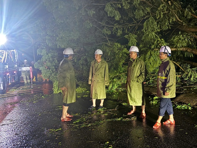 Ông Phạm Công Thành - Giám đốc PC Nghệ An cùng Ban lãnh đạo trực tiếp đến hiện trường kiểm tra, chỉ đạo anh em công nhân làm việc xuyên đêm khắc phục sự cố lưới điện.