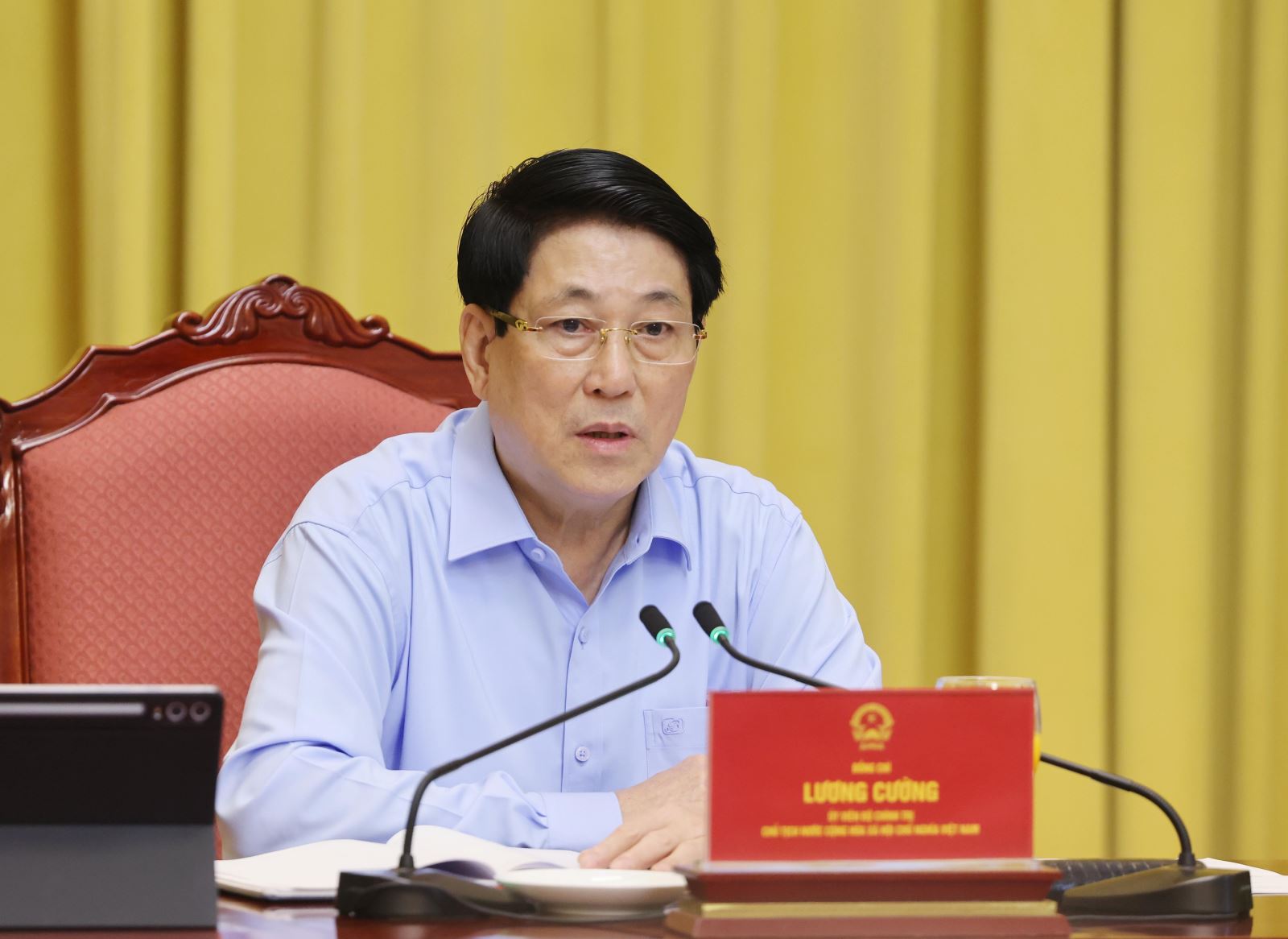 Chủ tịch nước Lương Cường chủ trì làm việc với Văn phòng Chủ tịch nước về công tác tháng 8/2025 và nhiệm vụ trọng tâm công tác tháng 9/2025. Ảnh: Lâm Khánh/TTXVN