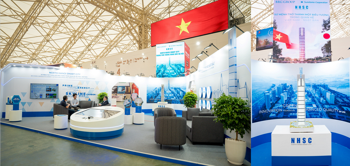 Không gian trưng bày của Công ty Cổ phần Đầu tư & Phát triển Thành phố Thông minh Bắc Hà Nội (NHSC) và mô hình Tháp Tài chính 108 tầng