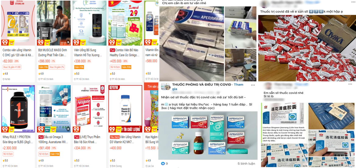 Thuốc và thực phẩm chức năng được rao bán trên nền tảng TMĐT, mạng xã hội. Ảnh: Chụp màn hình