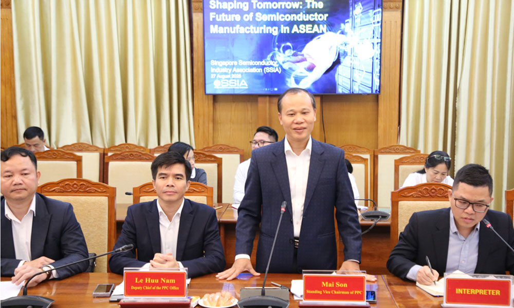 Đồng chí Mai Sơn, Ủy viên Ban Thường vụ Tỉnh ủy, Phó Chủ tịch Thường trực UBND tỉnh Bắc Ninh phát biểu tại buổi làm việc.