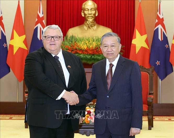 Tổng Bí thư Tô Lâm tiếp Chủ tịch Quốc hội New Zealand Gerry Brownlee. Ảnh: Thống Nhất/TTXVN