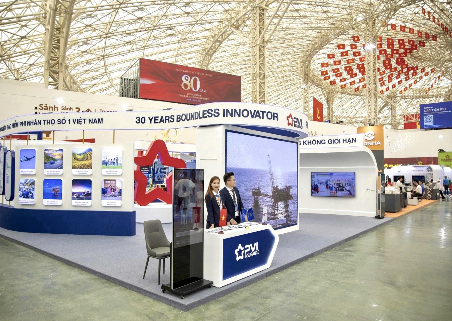 Không gian gian hàng của Bảo hiểm PVI tại sự kiện Triển lãm thành tựu đất nước 80 năm Không gian gian hàng của Bảo hiểm PVI tại sự kiện Triển lãm thành tựu đất nước 80 năm