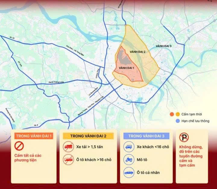 Các tuyến đường tạm cấm, hạn chế lưu thông (Ảnh: Cổng TT Chính phủ)
