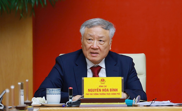 Phó Thủ tướng Thường trực Chính phủ Nguyễn Hòa Bình phát biểu tại cuộc họp - Ảnh: VGP/Nhật Bắc