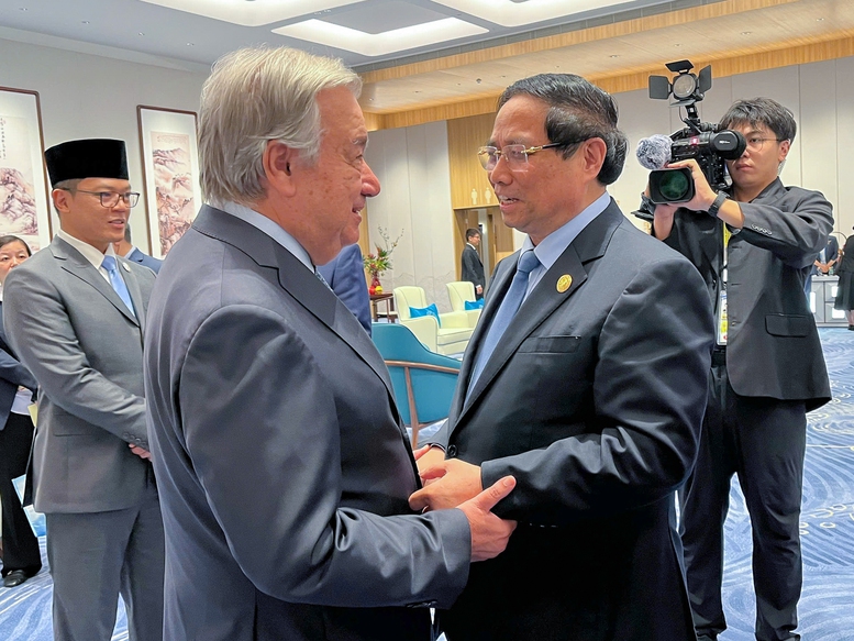 Thủ tướng Chính phủ Phạm Minh Chính gặp Tổng Thư ký Liên Hợp Quốc Antonio Guterres - Ảnh: VGP/Nhật Bắc Thủ tướng Chính phủ Phạm Minh Chính gặp Tổng Thư ký Liên Hợp Quốc Antonio Guterres - Ảnh: VGP/Nhật Bắc