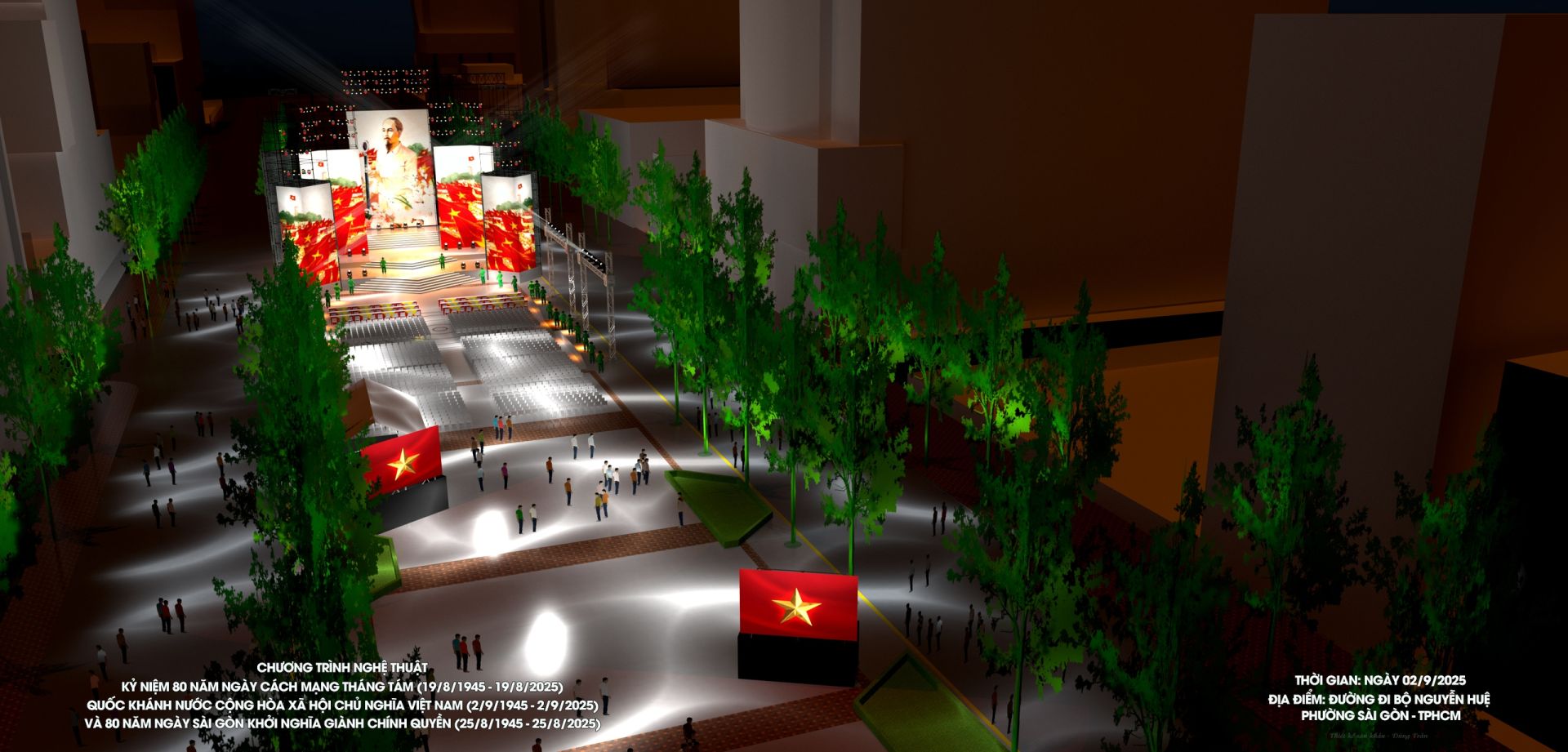 Không gian của Đường đi bộ Nguyễn Huệ trong phối cảnh sân khấu