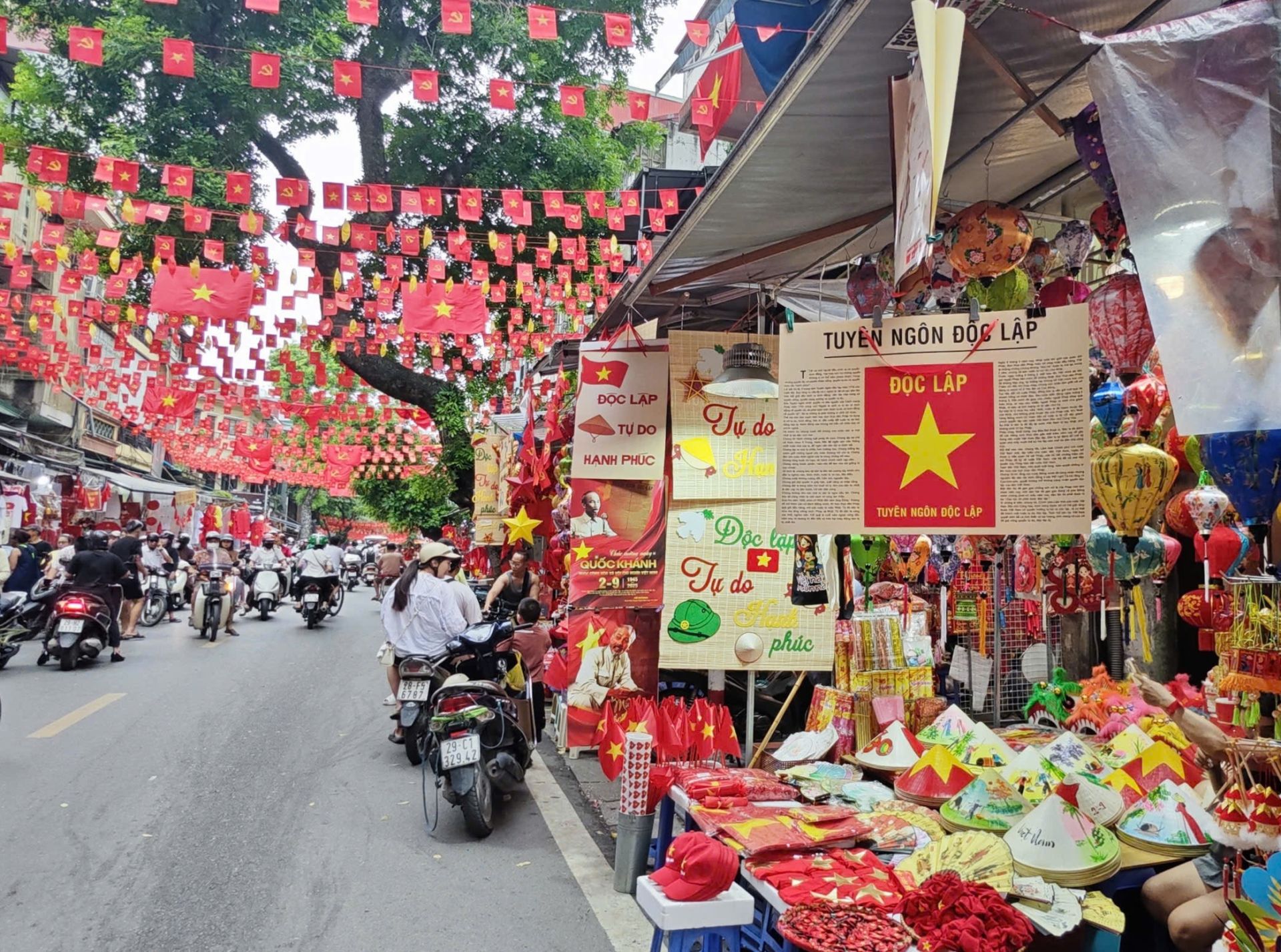 Hàng trăm lá cờ đỏ sao vàng tung bay rực rỡ trên khắp nẻo đường, hòa cùng nhịp đập của hàng triệu trái tim Việt Nam, tạo nên một bức tranh sống động, tràn đầy niềm vui và tự hào dân tộc.