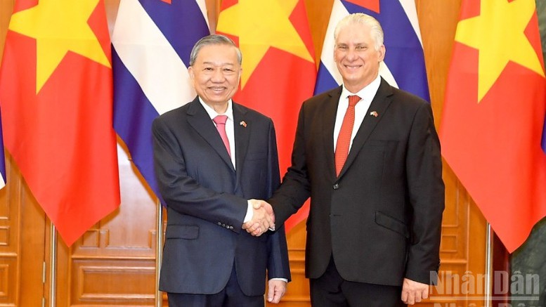 Tổng Bí thư Tô Lâm với Bí thư Thứ nhất, Chủ tịch nước Cuba Miguel Diaz-Canel Bermudez