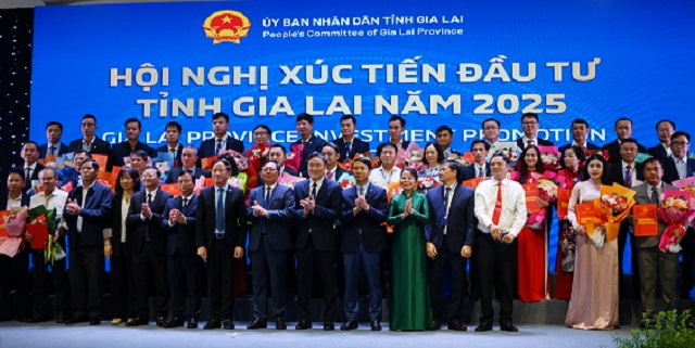 Lãnh đạo tỉnh Gia Lai trao giấy chứng nhận đầu tư cho lãnh đạo các DN.