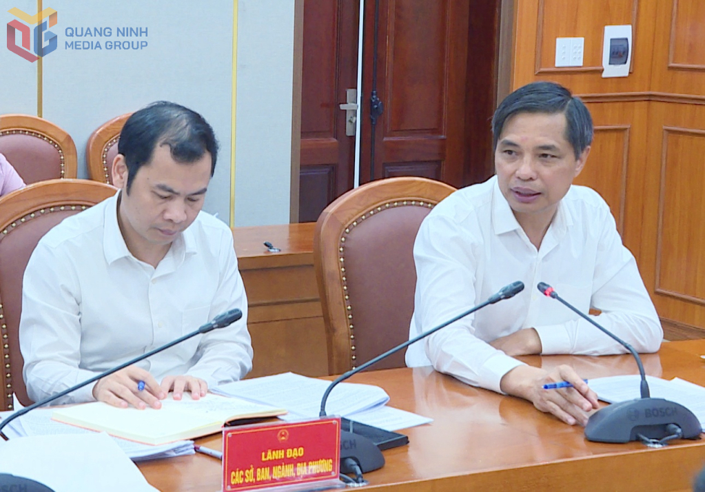Ôg Vũ Văn Diện, Ủy viên Ban Thường vụ Tỉnh ủy, Phó Chủ tịch Thường trực UBND tỉnh Quảng Ninh phát biểu tại cuộc họp.