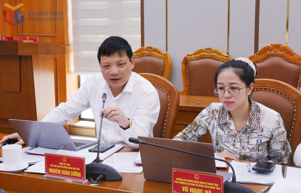 Ông Nghiêm Xuân Cường, Phó Chủ tịch HĐND tỉnh Quảng Ninh phát biểu tại cuộc họp.